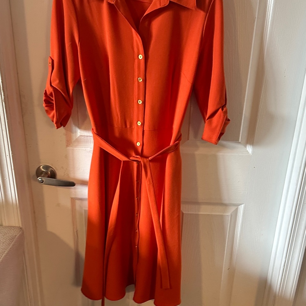 Sharagano Vibrant Orange Midi Dress